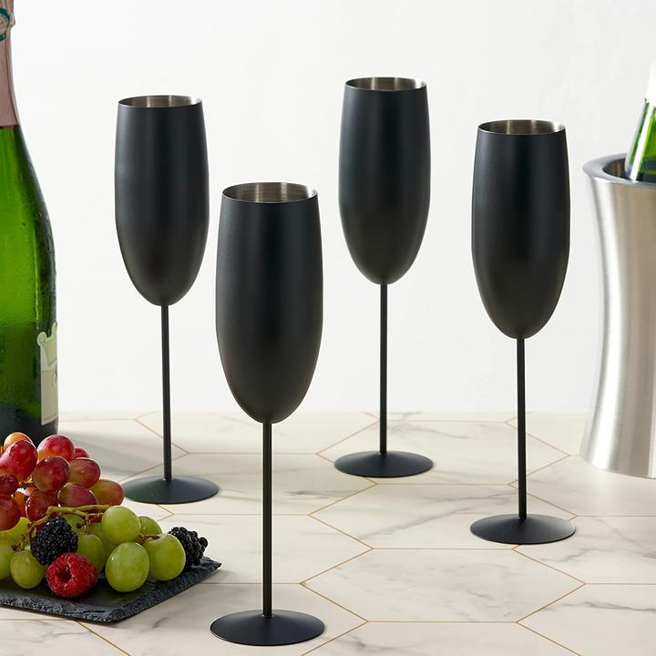 Image du produit Oak & Steel 4 verres à champagne en acier inoxydable Set cadeau (28.50 cl, 4 Verres, Flûtes à champagne)