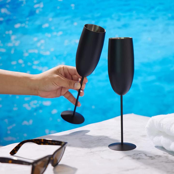 Image du produit Oak & Steel 4 verres à champagne en acier inoxydable Set cadeau (28.50 cl, 4 Verres, Flûtes à champagne)