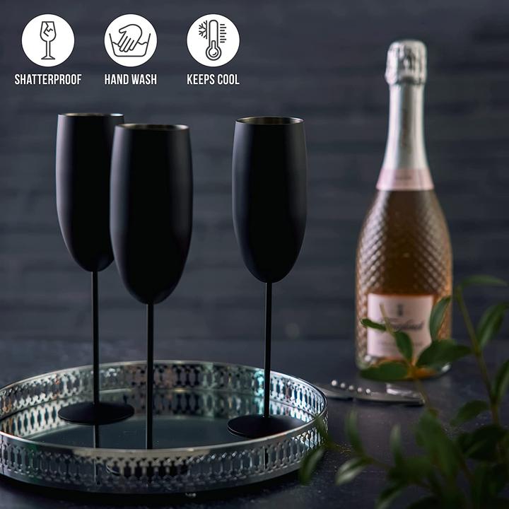 Image du produit Oak & Steel 4 verres à champagne en acier inoxydable Set cadeau (28.50 cl, 4 Verres, Flûtes à champagne)