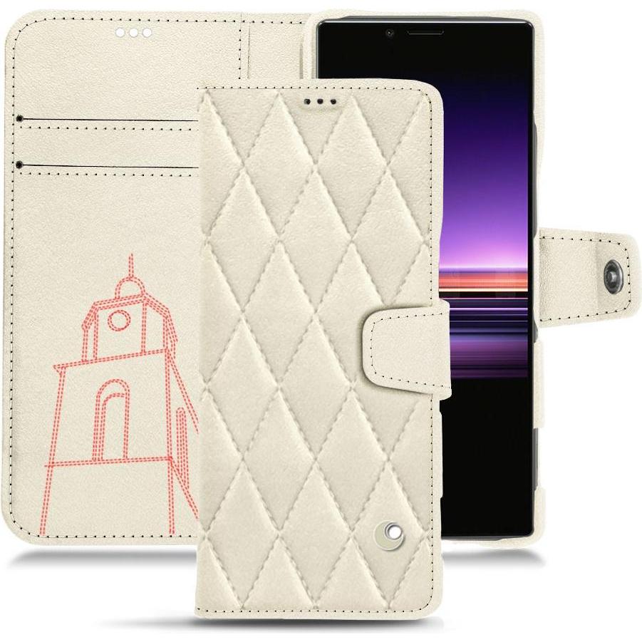 Noreve Lederschutzhülle Wallet (Sony Xperia 1), Smartphone Hülle, Weiss