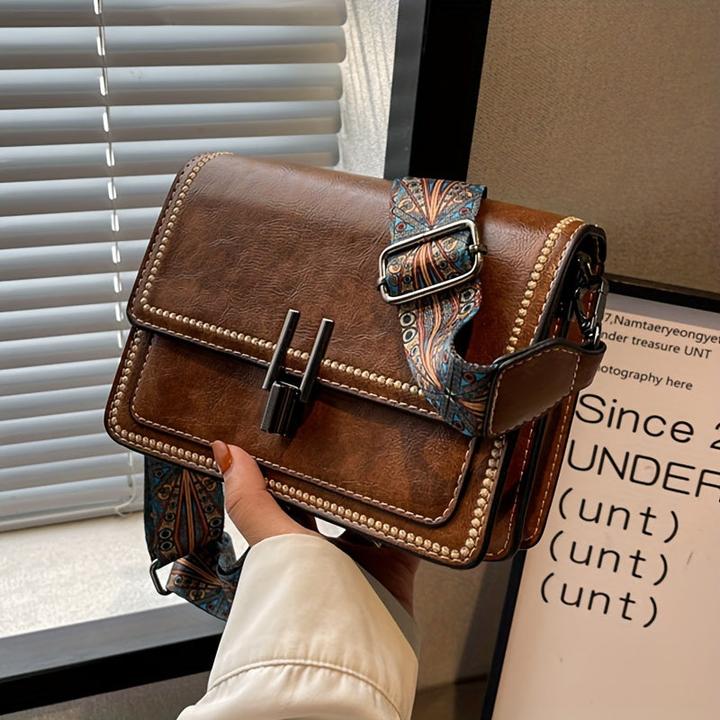 Immagine prodotto Only-Bags.Store Mini borsa a tracolla quadrata retrò e versatile, classica borsa a tracolla strutturata con patta