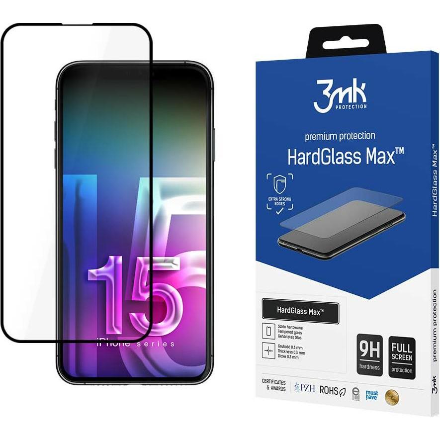 3MK HardGlass Max iPhone 15 Pro Max 6.7" czarny/black, Fullscreen Glass (1 Stück, Apple iPhone 15 Pro Max), Smartphone S...