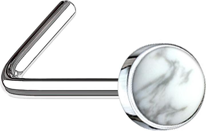 Immagine prodotto Star Piercing Borchia da naso angolata in argento con pietra di howlite (senza ottone, Mnerale, Acciaio chirurgico 316L)