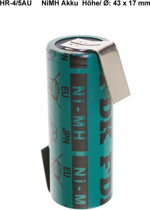 Actual product image FDK Akku HR-4/5AU 4/5A, mit Lötfahne in Z-Form (1 pcs., 2150 mAh, Battery + charger)