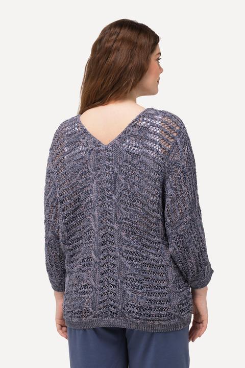 Produktbild Ulla Popken Pullover, Ajourmuster, V-Ausschnitt, 3/4-Arm (42, 44)