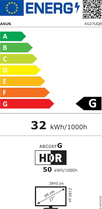 Energy Label ASUS ROG Strix XG27UQR (3840 x 2160 Pixels, 27")
