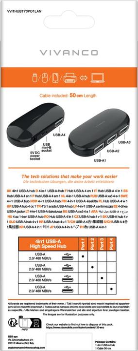 Image du produit Vivanco USB 2.0 Hub, 4-Port (USB-A, 4 ports)