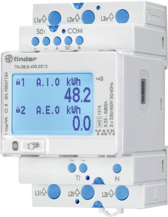 Finder Multifunction energy meter, LCD, MODBUS, S0, IR, NFC, MID