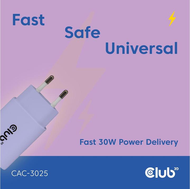 Image du produit Club 3D Club3D Lifestyle Ladegerät USB-C 30Watt, 2Stk lila retail (30 W)