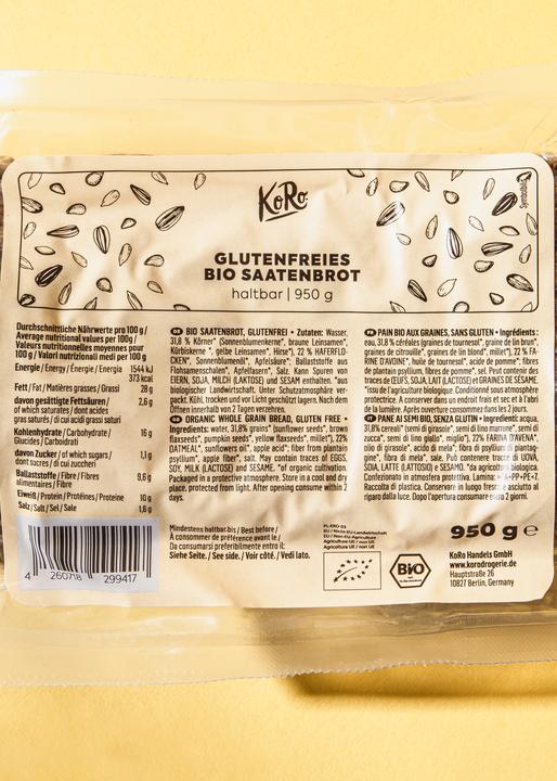 Nährwerte und Zutaten KoRo Bio Saatenbrot, glutenfrei (950 g)