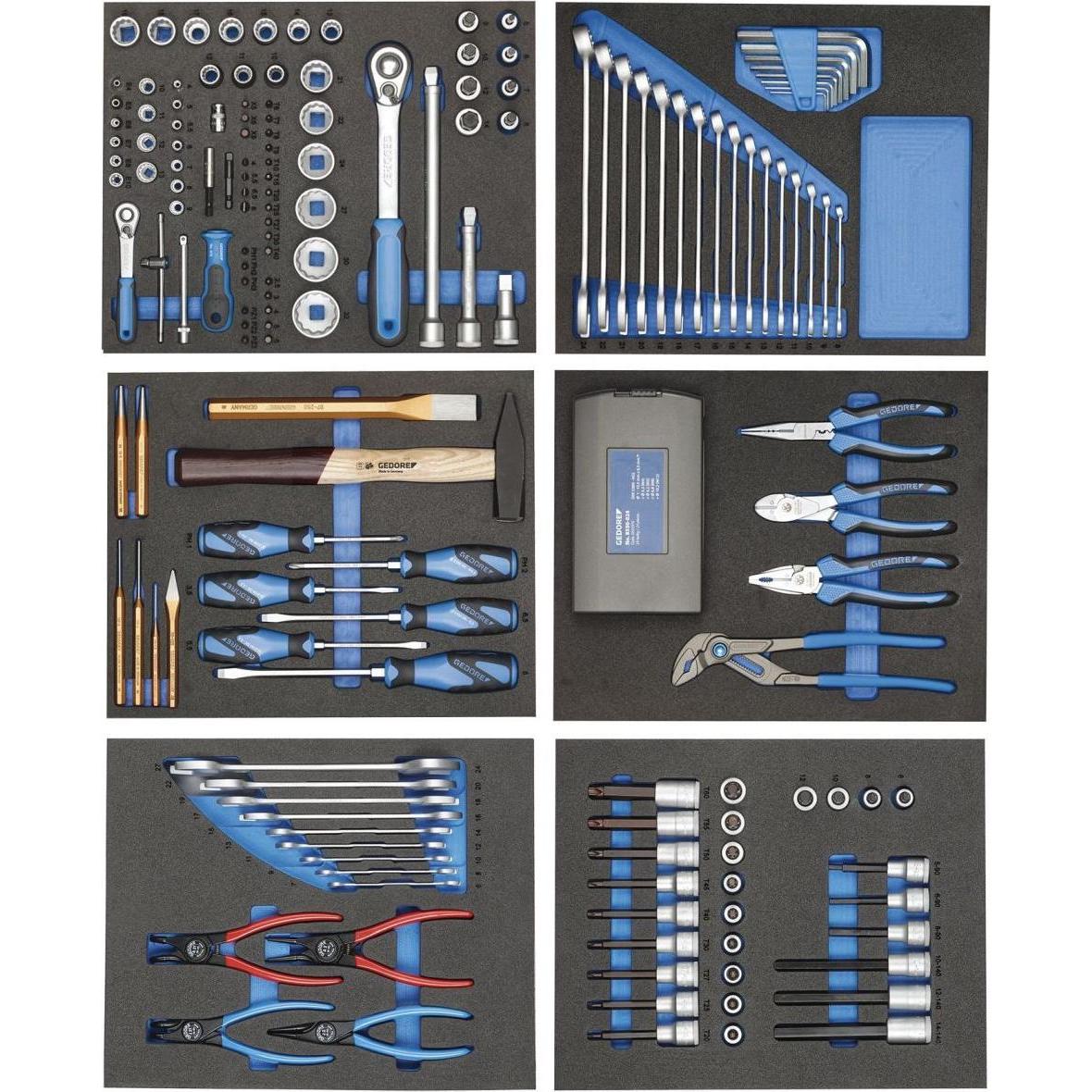 Gedore, Zubehör Werkzeugaufbewahrung, TS-190 Werkzeugsortiment in Check-Tool-Modulen, 190-teilig