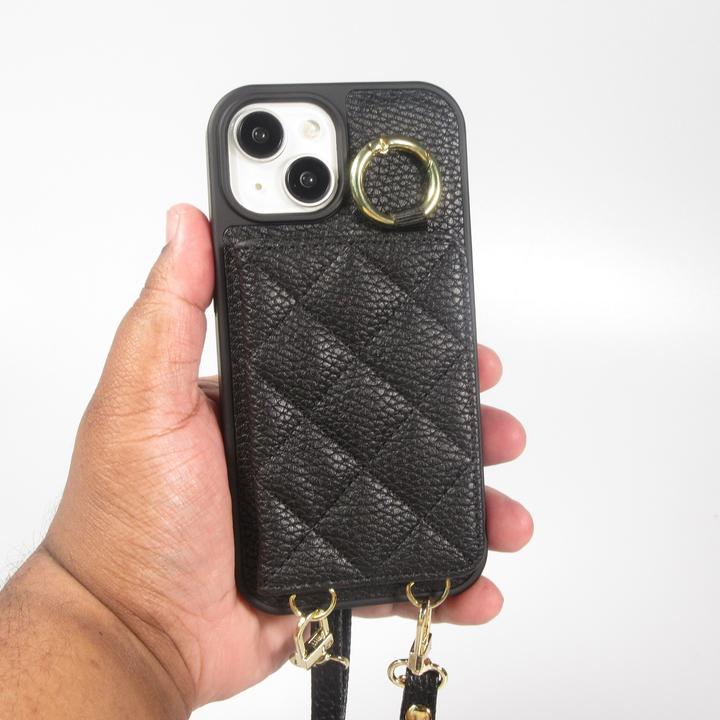 Actual product image PhoneLook Hülle Gepolstertes Leder mit Spiegel und Kartenfach grosse abnehmbare Riemen (Apple iPhone 15)