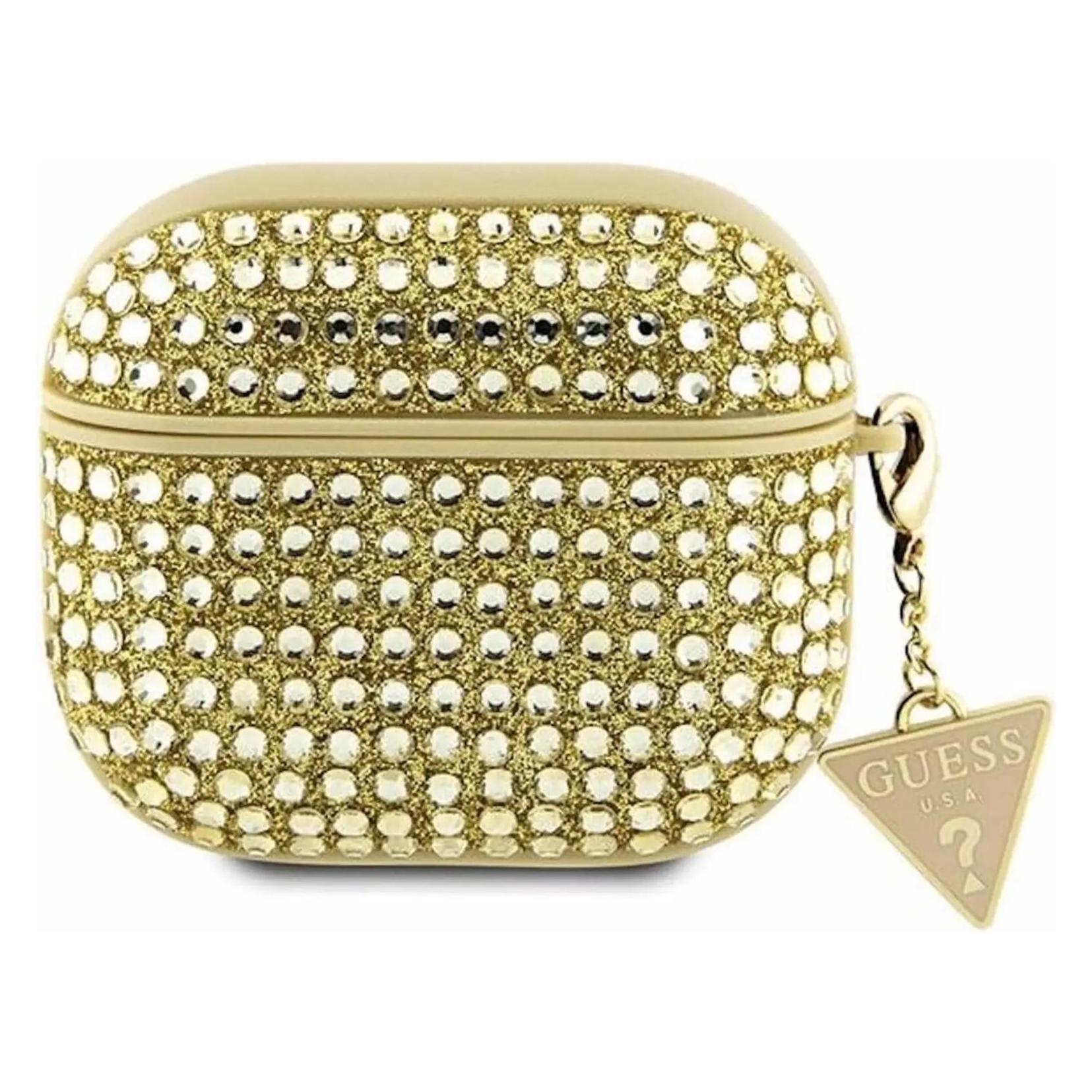 Guess GUA3HDGTPD AirPods 3 Cover Złoty/gold Rhinestone Triangle Charm (Kopfhörer Hülle), Kopfhörertasche + Schutzhülle, Gold