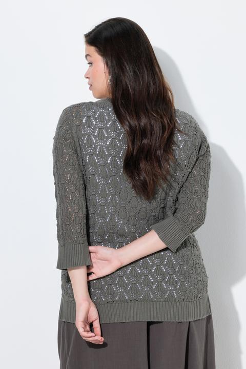 Produktbild Ulla Popken Pullover, Struktur, V-Ausschnitt, 3/4-Arm (56)