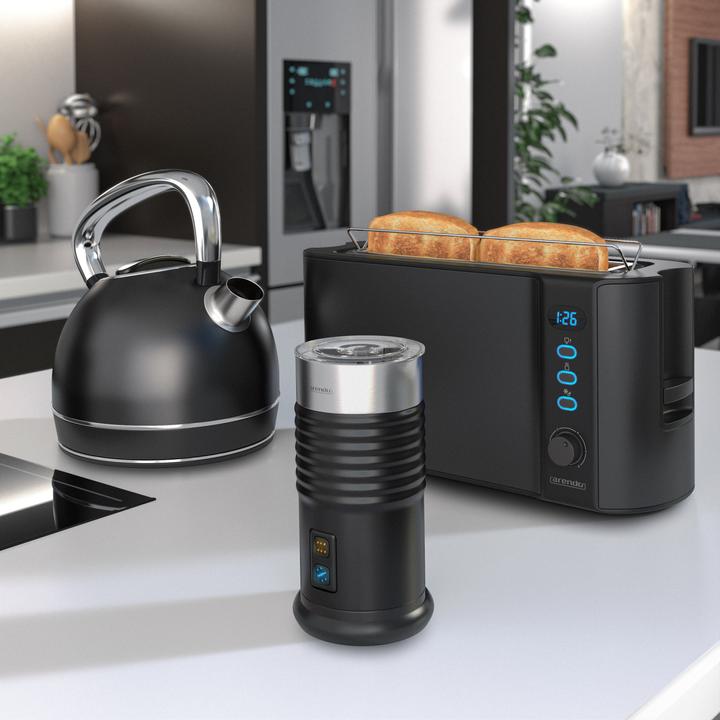 Produktbild Arendo Frühstücks Set Wasserkocher 1,7 L 2200 W, 2-Scheiben Toaster & Milchaufschäumer 435 W, Matt Schwarz