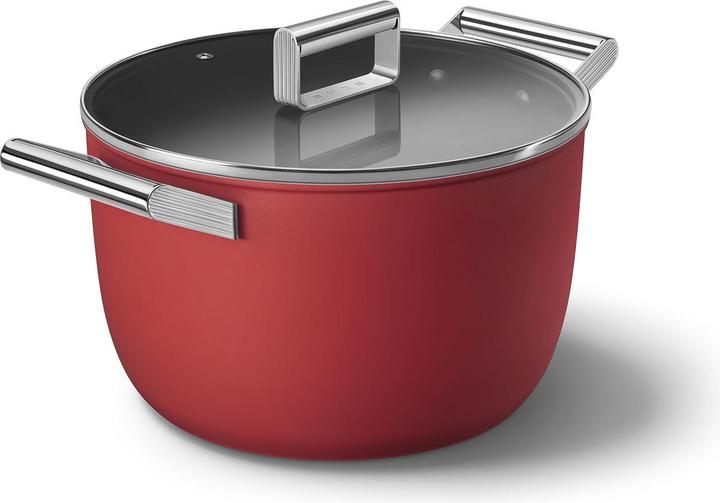 Actual product image Smeg CKFC2611RDM Casserole Ø 26 cm with glass lid, 2 handles, red (26 cm, Casserole + Stewpot, Aluminium, Stainless steel)