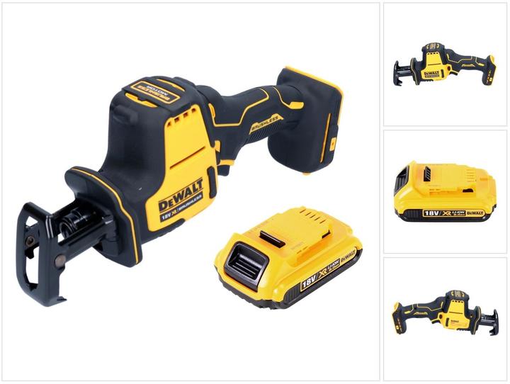 1x DeWalt DCS 369 cordless reciprocating saw, 1x Dewalt DCB 183 18 V 2.0 Ah Li-Ion battery, without charger