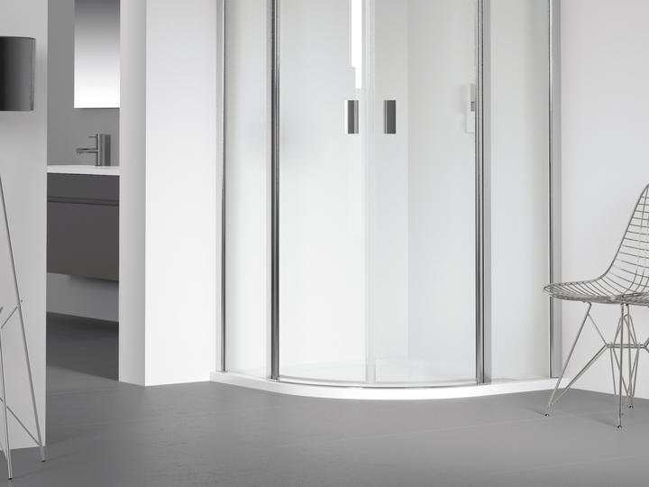 Produktbild Riho Zürich receveurs de douche quart de cercle, écoulement 90mm, montage au sol, blanc brillant