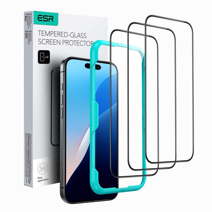 Actual product image ESR Tempered glass display protection (1 Piece, Apple iPhone 16, Apple iPhone 15)