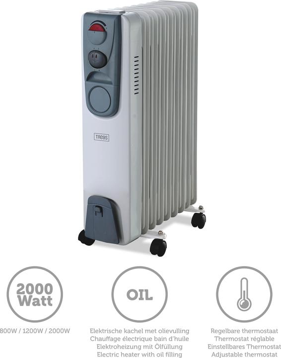 Actual product image Trebs 99405 - Mobiele Oliegevulde kachel met Wielen - Wit (2000 W)