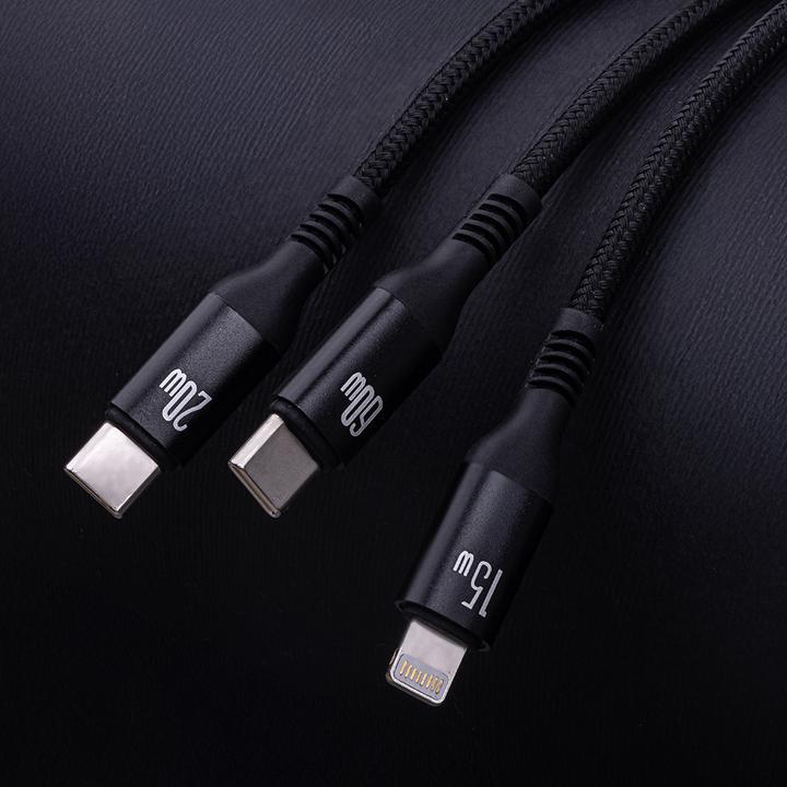 Actual product image Forever 3in1 cable USB-C - Lightning + 2x USB-C 1,2 m 60W black (1.20 m, USB 3.2 Gen 1, 60 W)