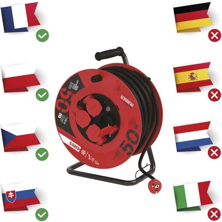 Produktbild Emos Trommelkabel mit Erdung, 4 Steckdosen, IP44, 50 m (P084501) (50 m, 1.50 mm²)