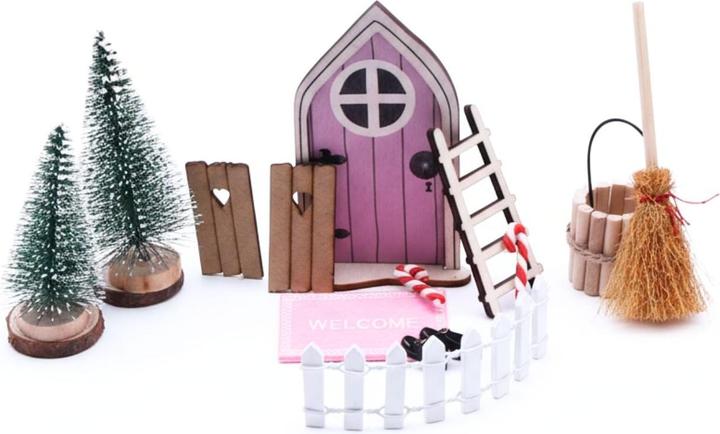 Hermex 17-tlg. Wichteltür-Set Weihnachtsdeko Miniaturwelt Elfentür-Zubehör