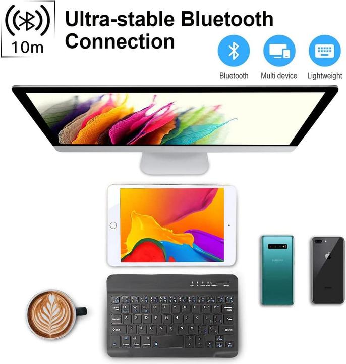 Produktbild Lobwerk Bluetooth Tastatur Keyboard kabellos USB für ALLE iOS Windows Android Tablets (Deutschland, Kabellos)