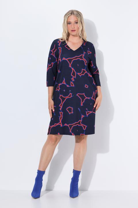 Produktbild Ulla Popken Punto-Kleid, Blüten, V-Ausschnitt, 3/4-Arm, Taschen (54)