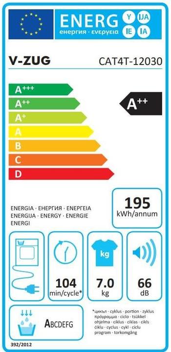 Energie-Label V-Zug Wäschetrockner CombiAdoraTrocknen V4000 (7 kg, Rechts)