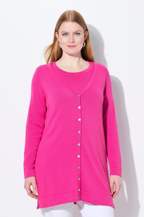 Produktbild Ulla Popken Long-Strickjacke, V-Ausschnitt, Langarm, Pima Cotton (50, 52)