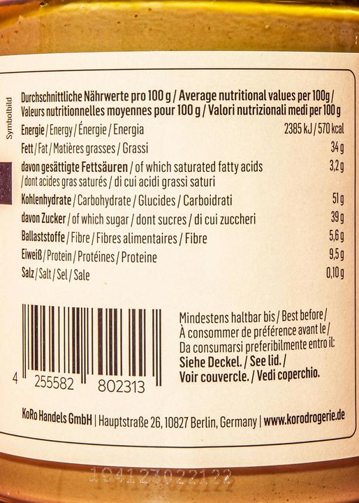 Nährwerte und Zutaten KoRo Gesüsste Pistaziencreme (350 g)