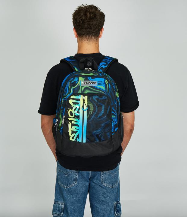 Actual product image Seven Advanced School Backpack, Black Blue, Multi-Shade Boy, Double Compartment Backpack with Wirele (3.20 l)