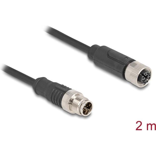 Delock M12 Kabel X-kodiert 8 Pin Stecker zu Buchse PVC 2 m (S/FTP, CAT5e, 2 m), Netzwerkkabel
