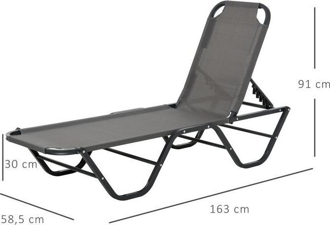 Actual product image Swisshandel24 Sun lounger Beach lounger 5-stage aluminium garden lounger Relax lounger Texteline Grey+Black 163 x (163 cm)