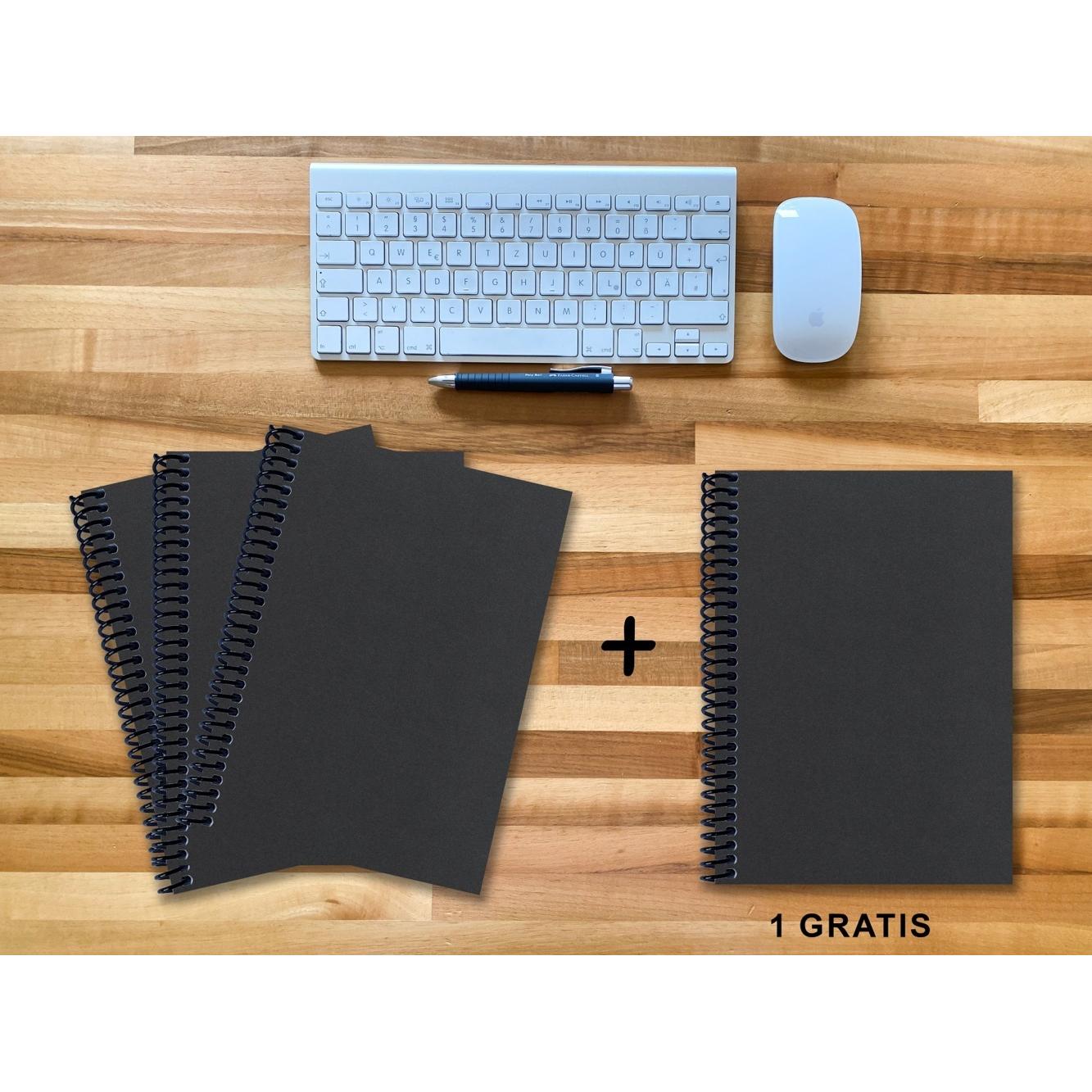 E & Z, Heft + Block, A 4 Notizbuch - Set, 3+1 gratis, Luxury 80 Seiten SCHWARZ ONYX GLITTER-OPTIK, blanko (A4, Spezialli...