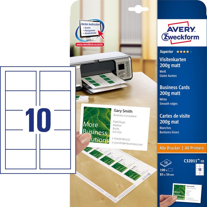Produktbild Avery Hochwertige Visitenkarten (200 g/m², 10 x, A4)