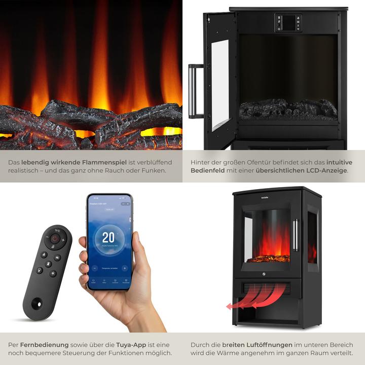 Produktbild tectake Elektrokamin Aidan, 2 Heizstufen, Flammeneffekt, Wifi App