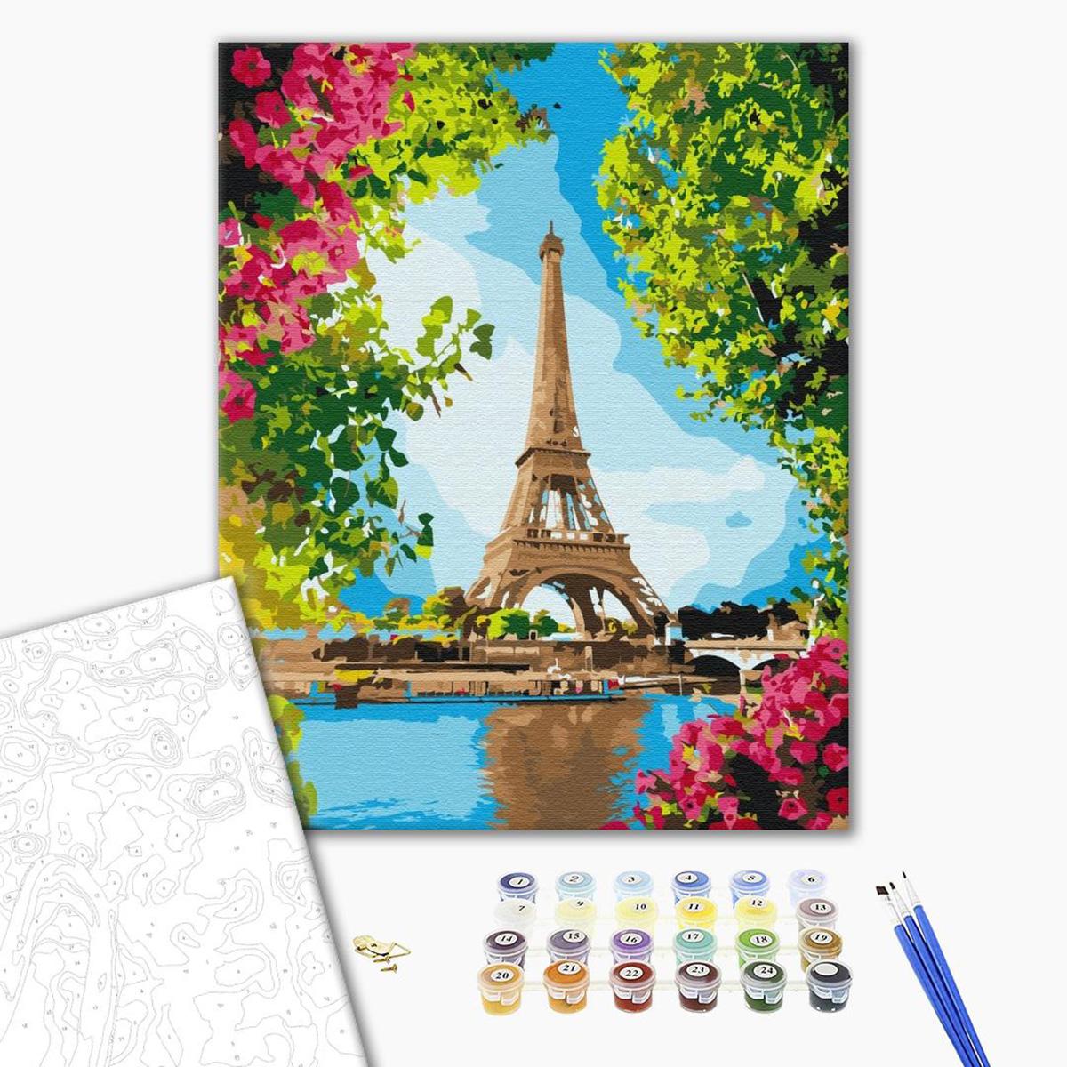 Brushme Pittura con numeri,, 40 x 50 cm, Veduta floreale della Torre Eiffel, 1 pezzo.