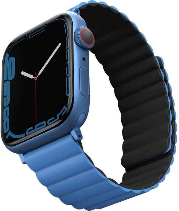 Actual product image Uniq pasek Revix Apple Watch Series 1/2/3/4/5/6/7/8/SE/SE2 38/40/41mm. Reversible Magnetic czarny-ni (41 mm, Silicone, Stainless steel)