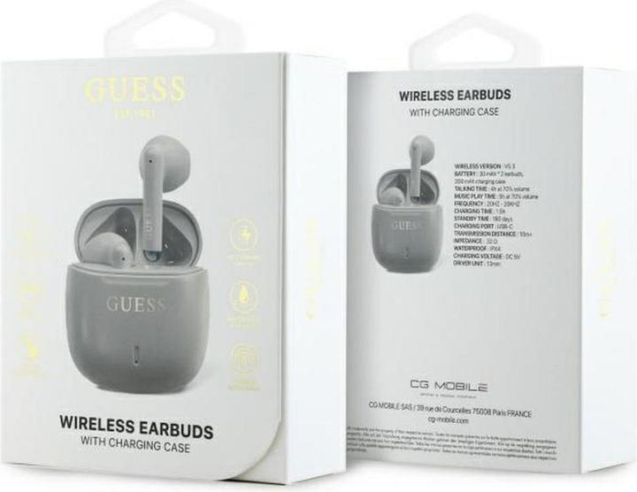 Produktbild Guess Bluetooth headphones GUTWSJ14ESGE TWS + docking station taupe Printed Classic Logo (ANC, 26 h, Kabellos)