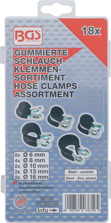 Actual product image BGS Gummierte Schlauchklemmen-Sortiment Ø 6 - 16 mm 18-tlg. (Hose clamp)