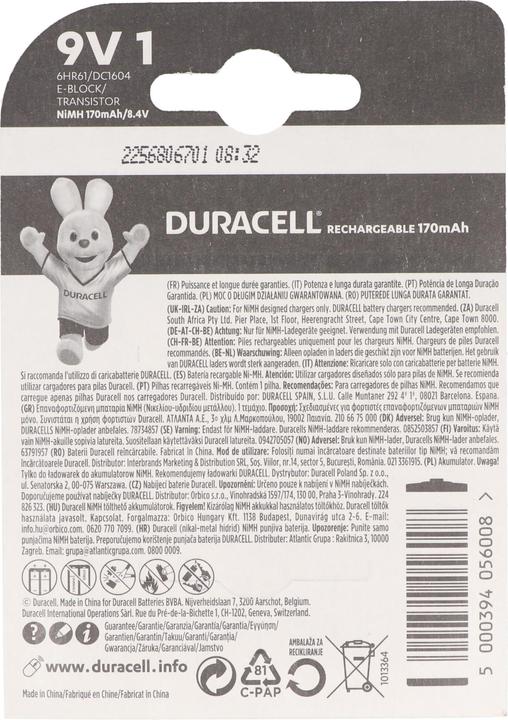 Image du produit Duracell Recharge Ultra (1 pcs, 9V Block, 170 mAh)