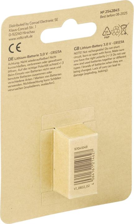 Productafbeelding Voltcraft CR123A Fotobatterij CR-123A Lithium 1500 mAh 3 V 1 st. (1 Pcs., RCR123A, 1500 mAh)