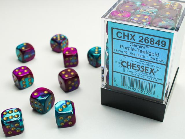 Produktbild Chessex Gemini® 12mm d6 Purple-Teal/gold Dice Block (36 dice)