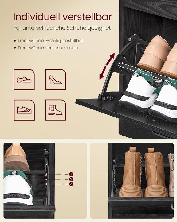 Actual product image Songmics Schuhschrank Klappen Verstellbar Flur Ebenholzschwarz (105.50 x 24 x 82.70 cm)