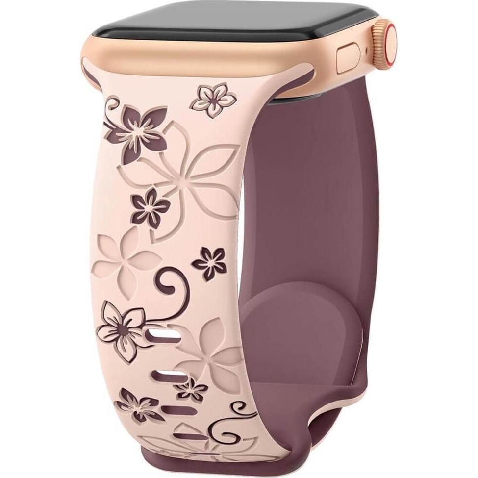 Cover-Discount Apple Watch 42/41/40mm - Silikon Ersatzband Floral (Silikon), Uhrenarmband, Violett