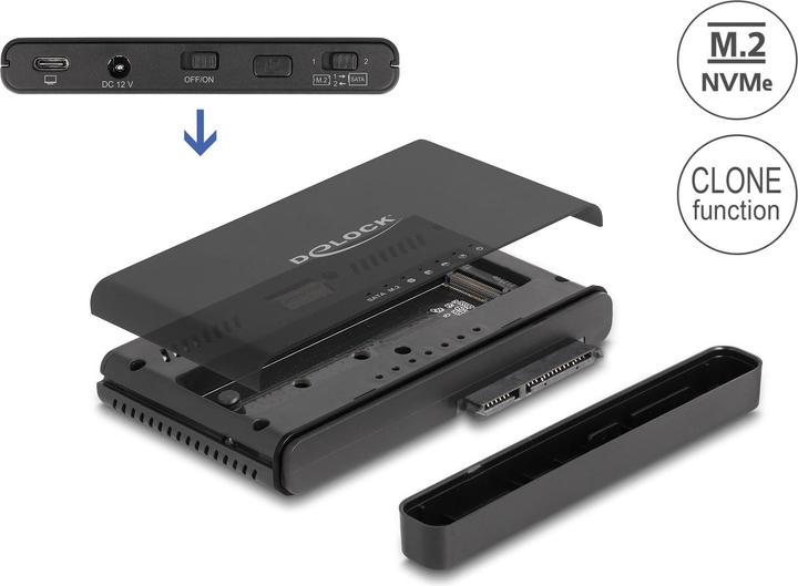 Image du produit Delock Convertisseur USB Type-C pour 1 x SSD M.2 NVMe + 1 x SATA SSD / HDD