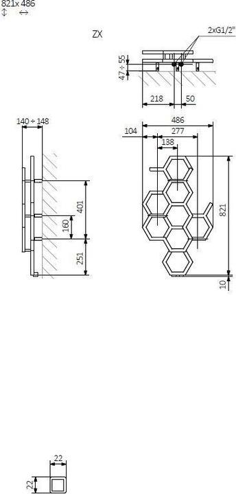 Actual product image Terma Water towel dryer Hex, black, 486 mm x 1220 mm