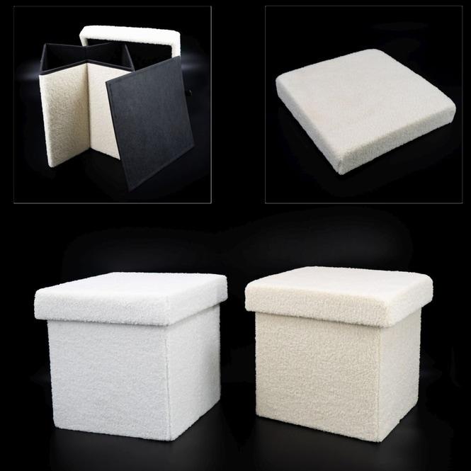 Noor, Hocker + Pouf, Hocker mit Deckel - Teddystoff - klein - 1 Stück